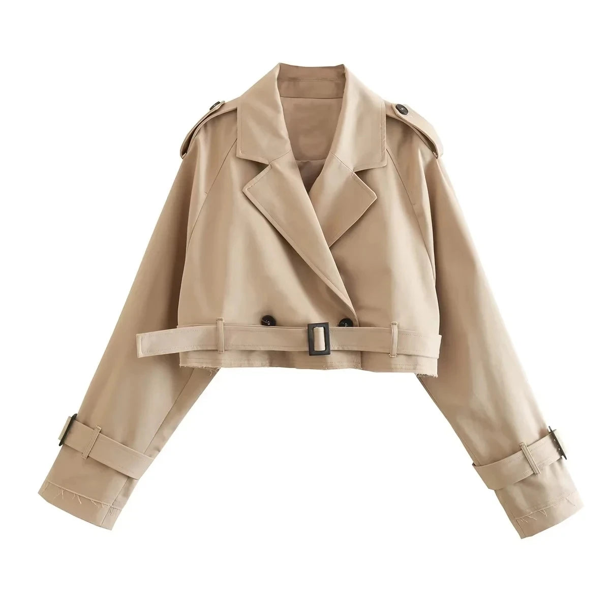 2024 Belt Cropped Trench Spring Jacket Women Vintage Streetwear Double Breasted Long Sleeve Top Female Coat Outfits 6