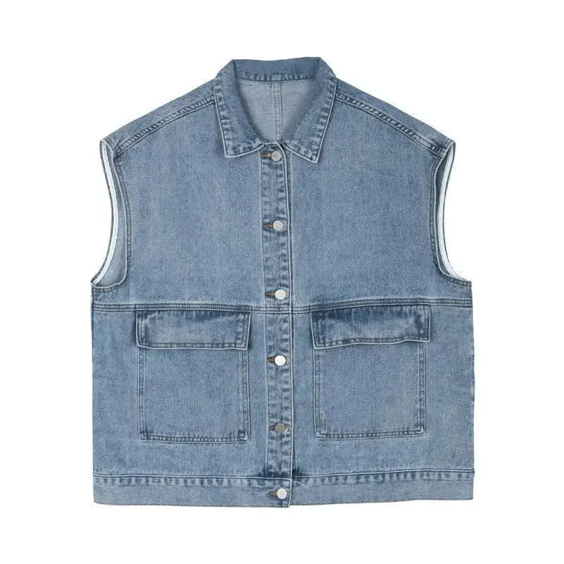 2024 Spring New Style Outer Weardenim Women's Loose-Fit Korean Version Student Workwear Sleeveless Casual Shoulder Vest Trendy 4
