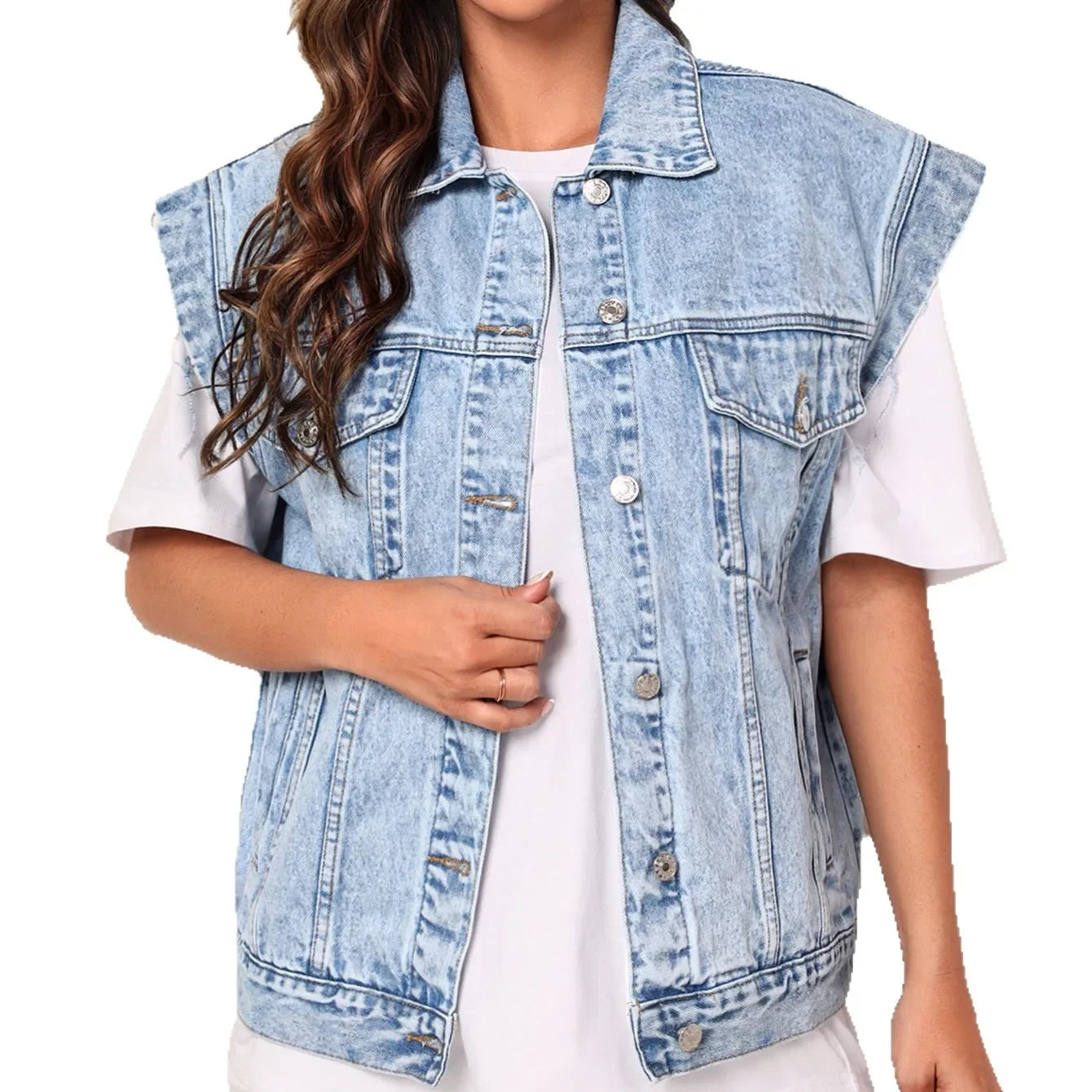2025 New Casual Fashionable Denim Vest Jacket Simple Style Women's Outerwear Cotton Solid Color No Decoration Origin China 4