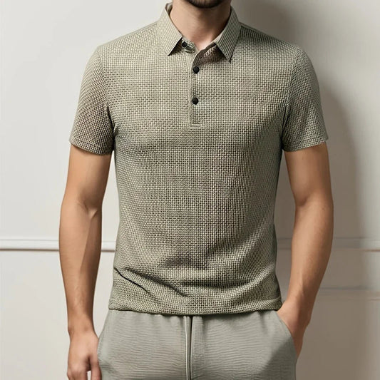 Amalfi Men's Polo Shirt – Breathable Solid Color with Unique Bone Flower Pattern 1