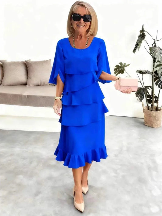 Amalfi Summer Ruffle Dress – Stylish O-Neck Design for Versatile Occasions 1