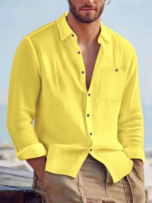 Autumn Casual Men's Shirt – Soft Cotton & Hemp Blend Relaxed Fit 1