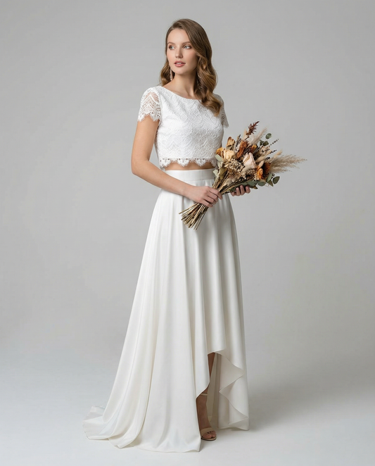 Bohemian Lace Wedding Dress – High-Low Design for Outdoor Celebrations 0