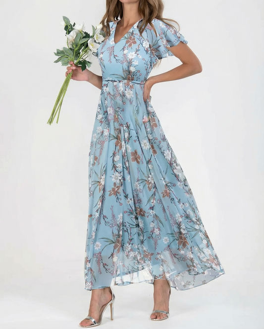 Boho Floral Maxi Dress – Elegant Ruffle Sleeves for Summer Parties 1