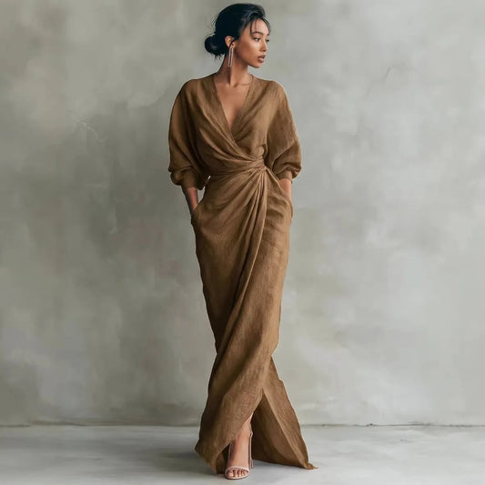 Boho V Neck Maxi Dress – Elegant Draped Design for Summer Events 1