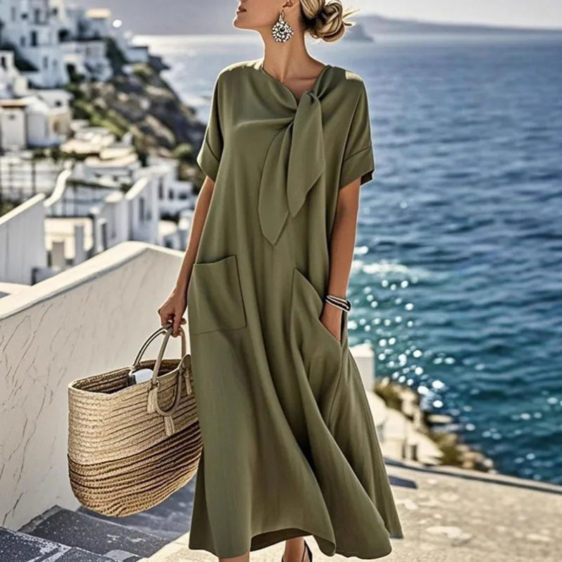 Boho Vintage Dress – Relaxed Fit with Lace-Up Detail for Casual Summer Outings 8