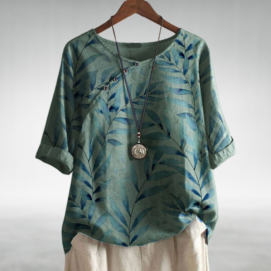 Charlotte | Breezy Leaf Print Blouse with Button-Up Design - Lumina 3