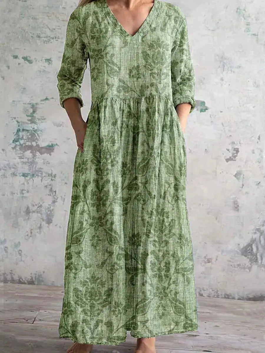 Chic V-Neck Long Sleeve Dress – Stylish Ankle Length with Pockets 11