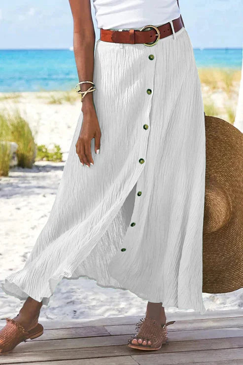 Coral | Women's Button Front Maxi Skirt High Waist Linen Look 1
