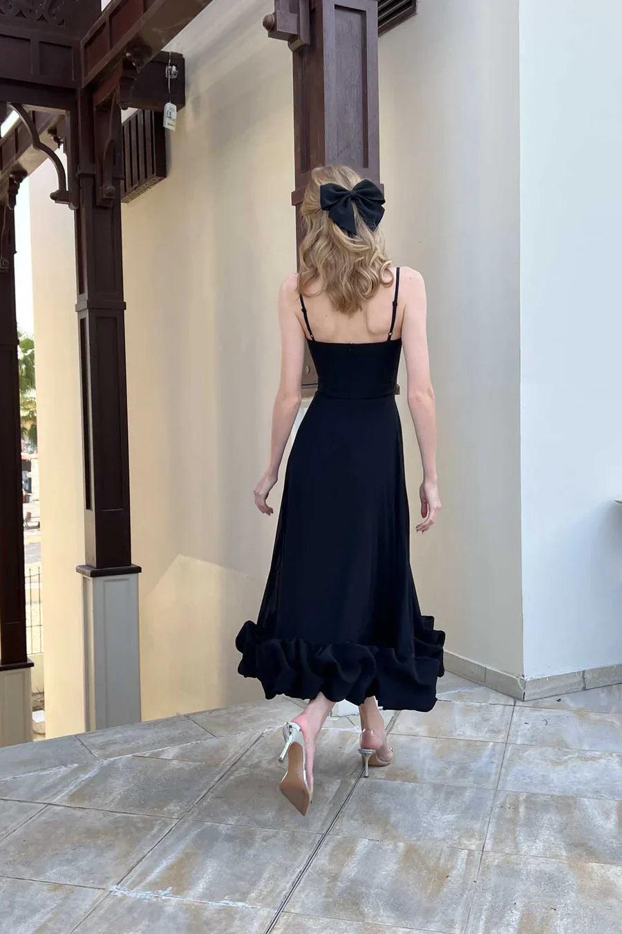 Elegant Black Ruffle Midi Dress 5