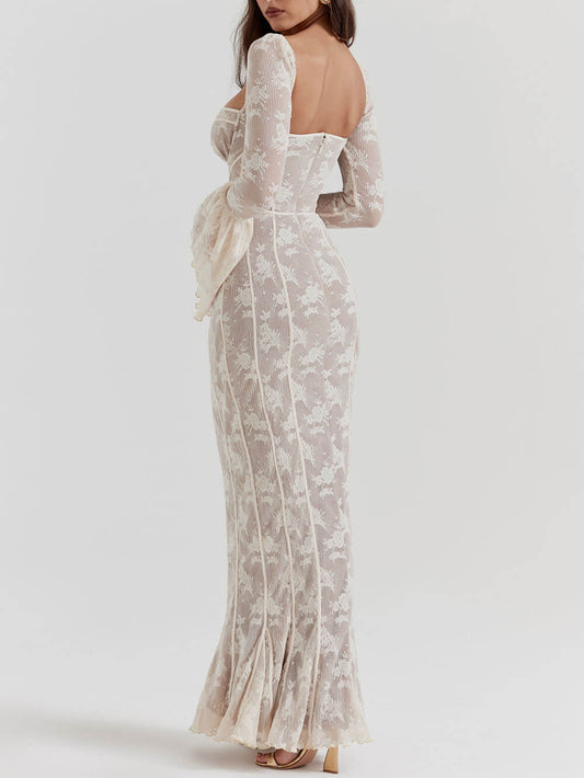 Elegant Lace Maxi Dress with Corset Bodice 2