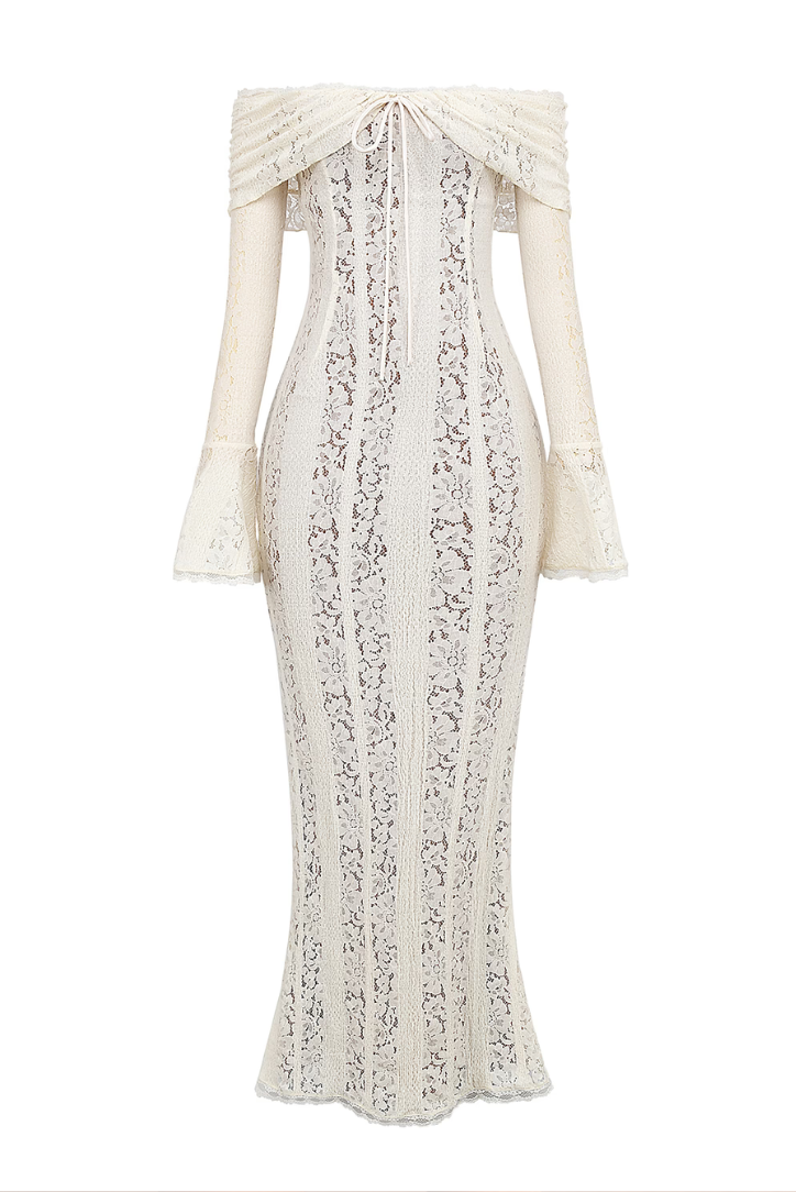 Elegant Off-Shoulder Lace Maxi Dress 6
