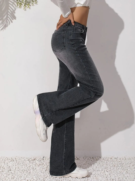 Fashion Y2k Jeans For Woman Black Stretch Straight Leg Trousers Vintage High Waist Denim Pants Comfort Fit 1