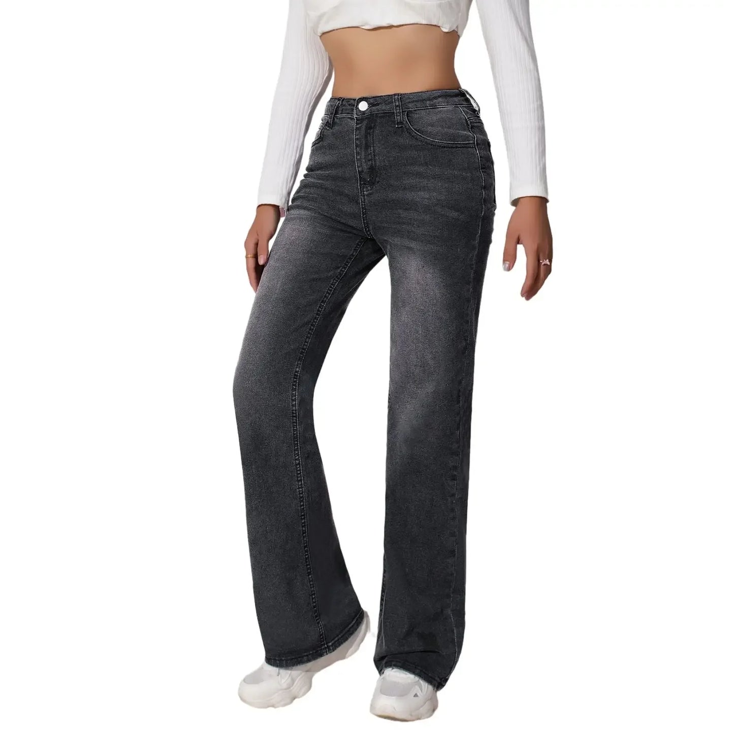 Fashion Y2k Jeans For Woman Black Stretch Straight Leg Trousers Vintage High Waist Denim Pants Comfort Fit 5