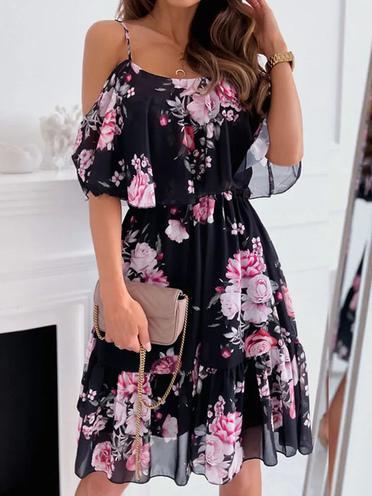 Floral Chiffon Mini Dress – Elegant Off-Shoulder Summer Style 5