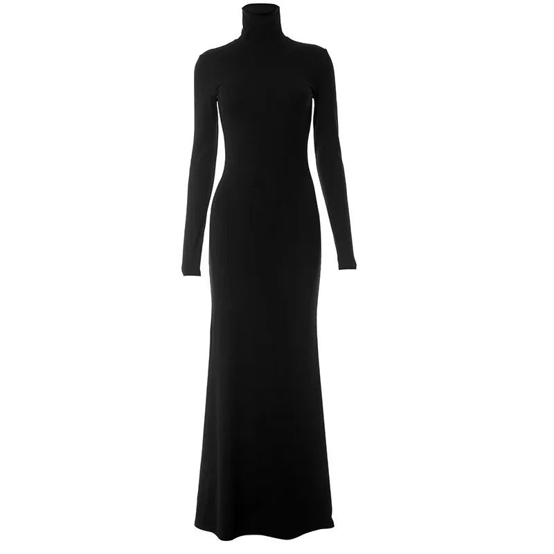 Formal Black Evening Long‑Sleeve Turtleneck Maxi Dress 3