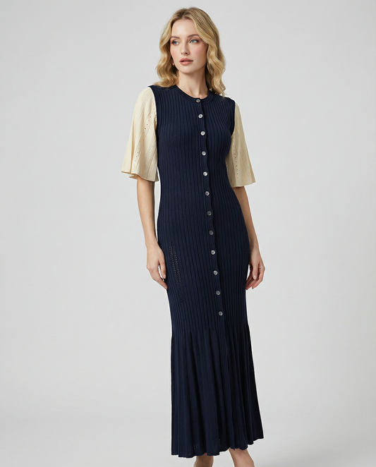 French A-Line Summer Dress – Openwork Design for Effortless Elegance 2