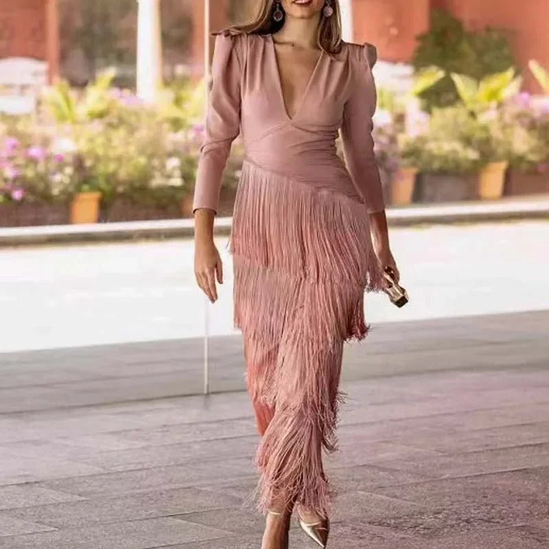 Fringe Detail Maxi Dress – Elegant Statement Occasion Dress for Women 7
