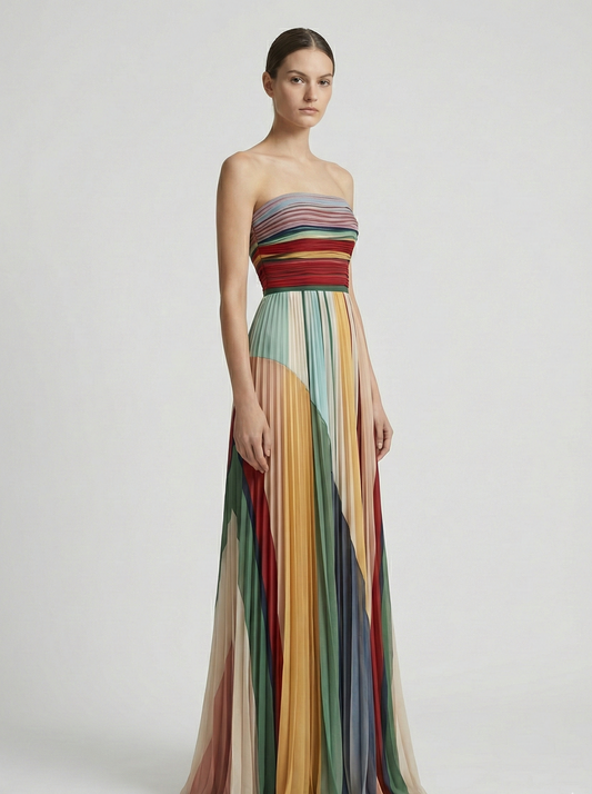 Strapless Pleated Summer Maxi Dress