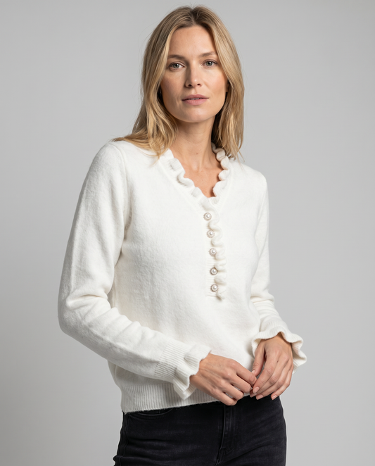 Bluse mit Rüschenbesatz und dekorativen Knöpfen