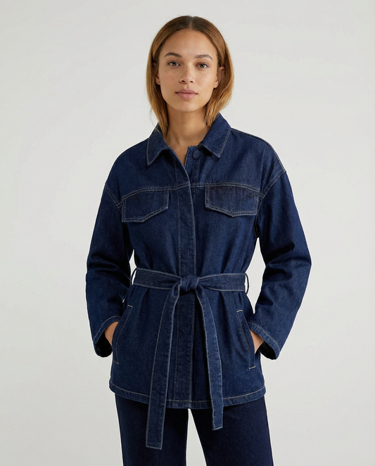 Denim Utility Jacket with Tie Belt