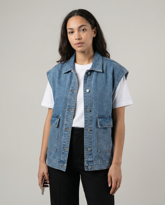 Sleeveless Denim Jacket with Relaxed Fit