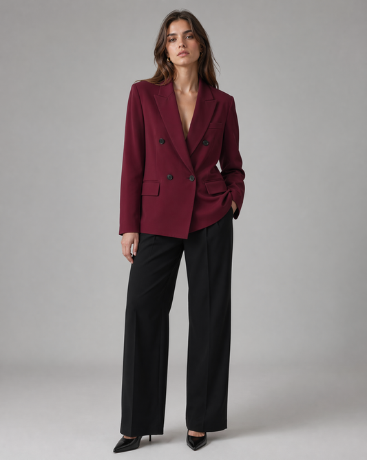 Burgundy Tailored Single-Button Blazer – Oxblood Smart Jacket