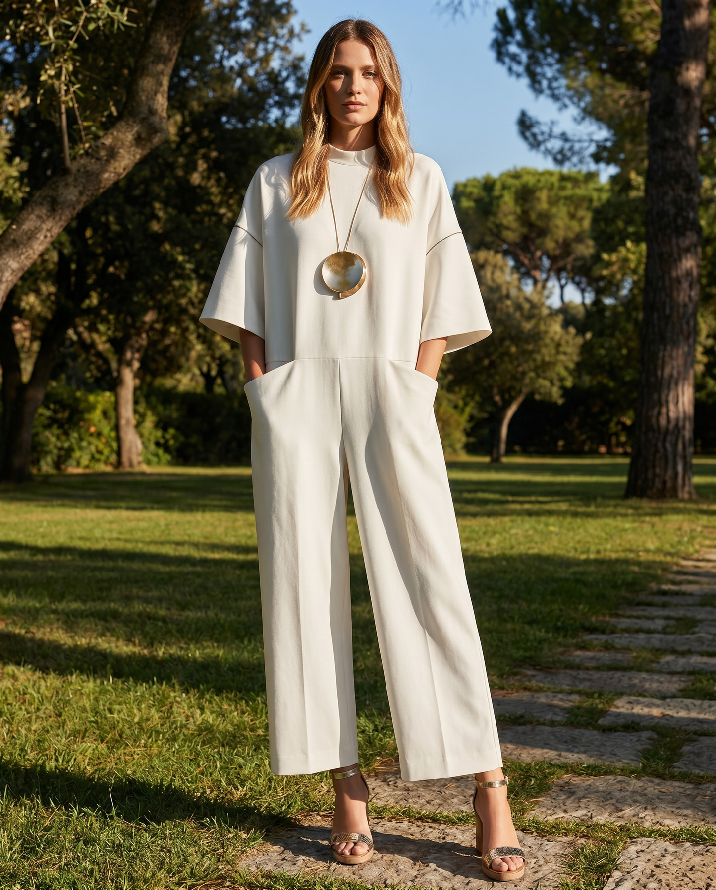 Crew Neck Short Sleeve Wide Leg Jumpsuit for Women