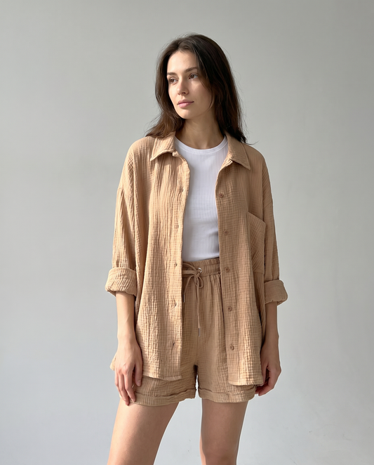Casual Two-Piece Outfit Co-ord Set with Top and Shorts for Women