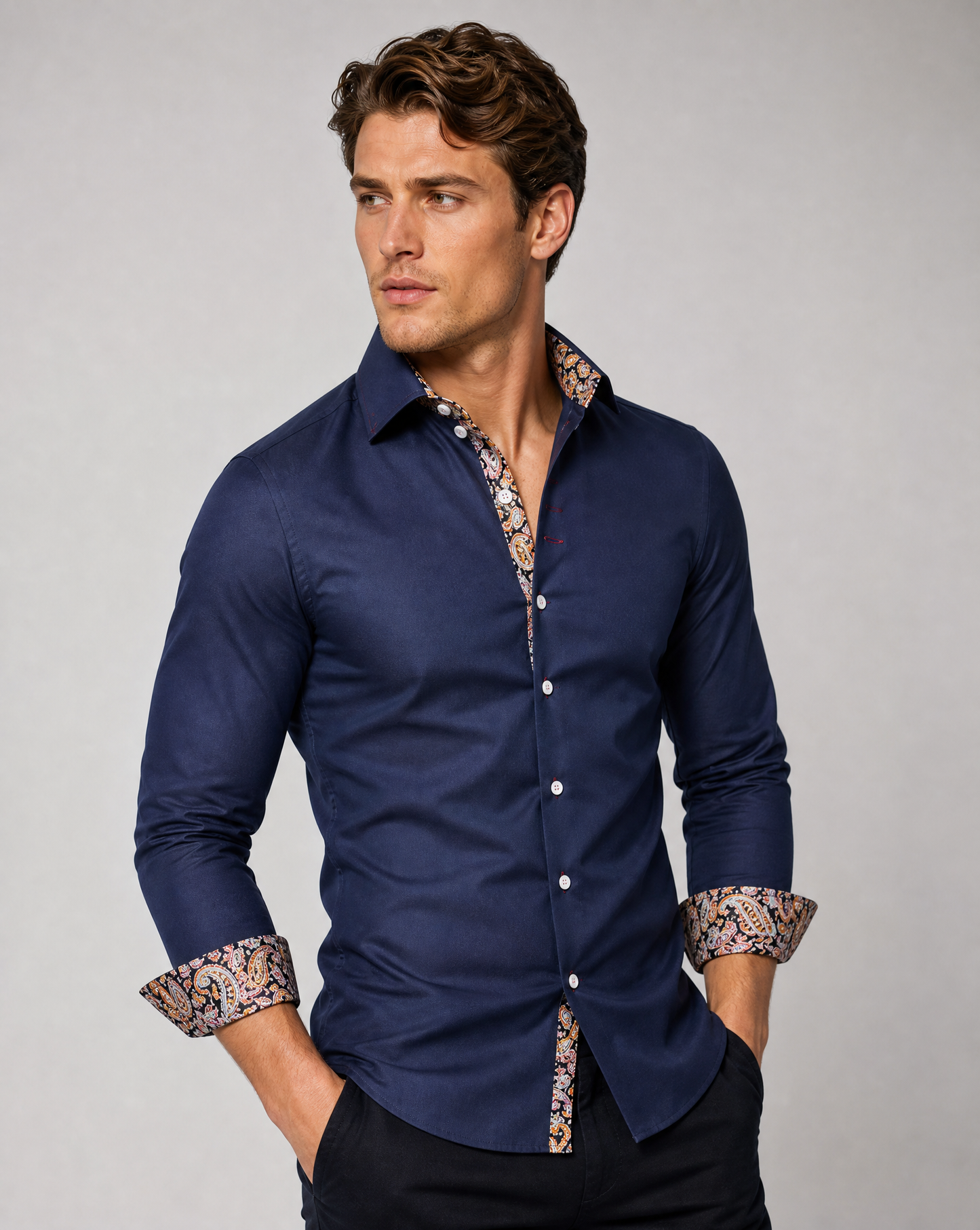 Camicia Moderna Uomo a Maniche Lunghe con Bottoni