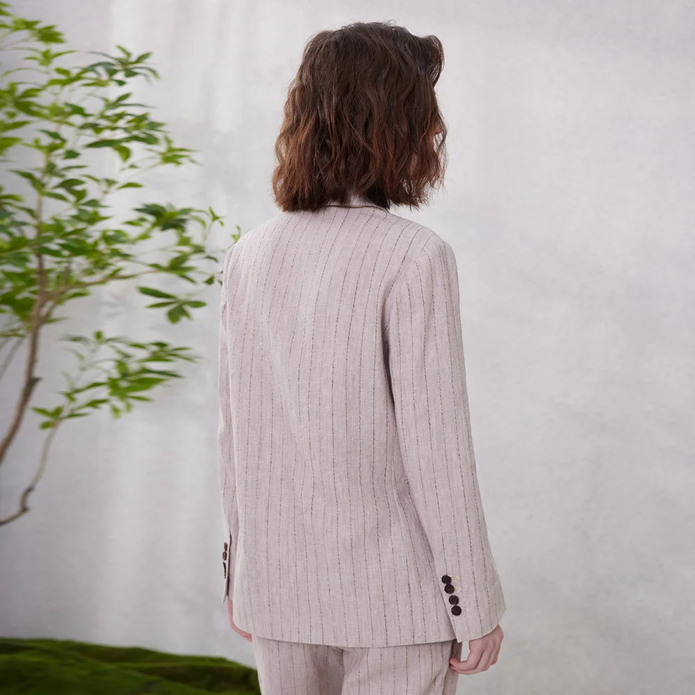 Linen Blazer Suit – Stylish Stripe Design for Elegant Office Attire 6