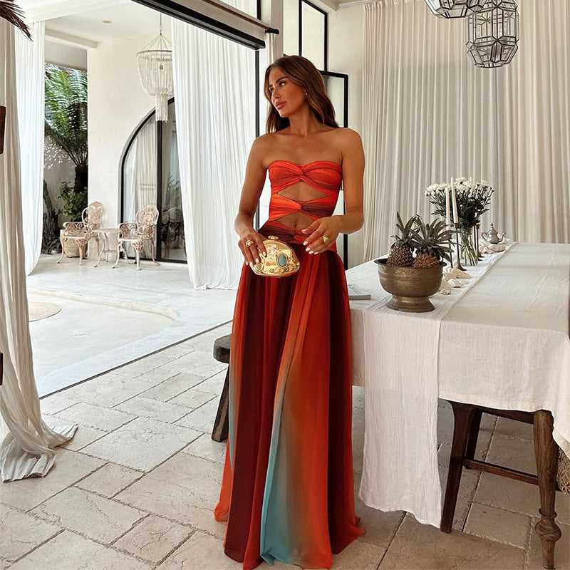 Lucy Strapless Prom Maxi Dress With Front Knot – Vicancio