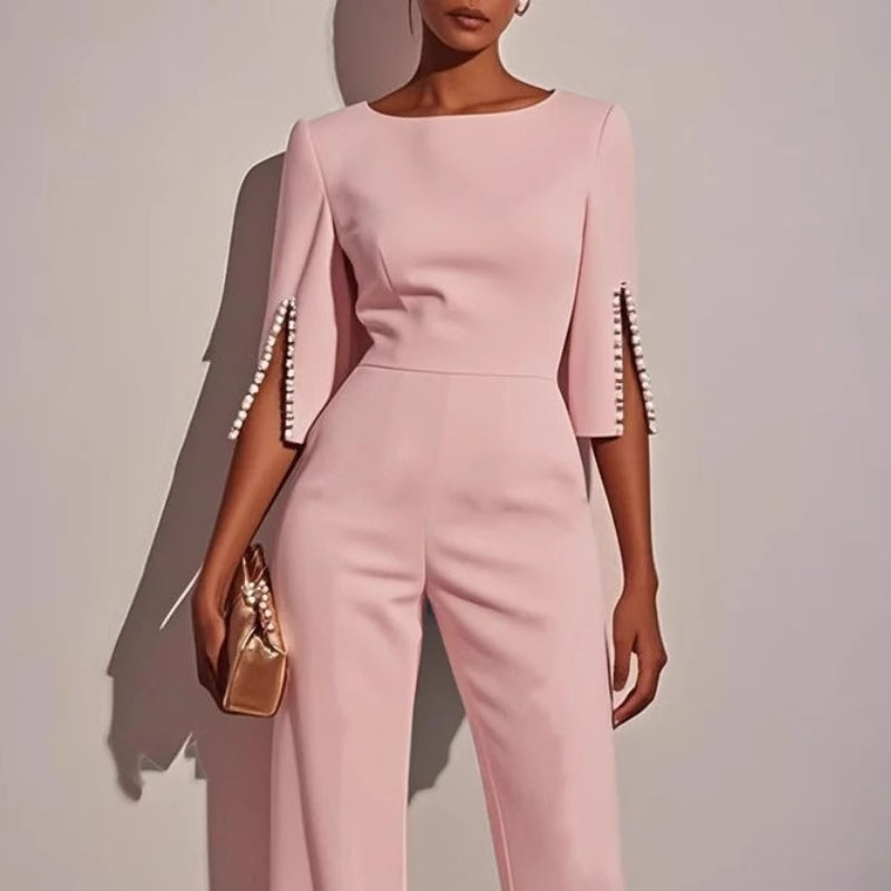 Maureen | Women’s Elegant Wide-Leg Jumpsuit with Pearl Trim 5