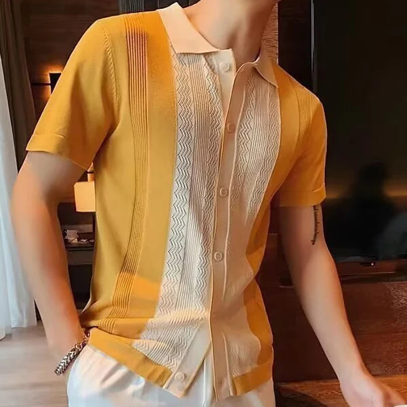 Men's Casual Knit Polo – Striped Design for Summer Outings 3
