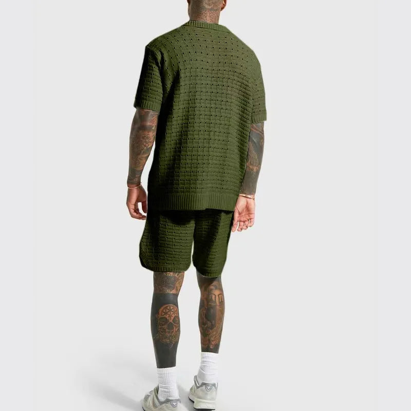Men's Casual Polo Set – Breathable Knitted Shirt and Drawstring Shorts for Warm Spring Days 5