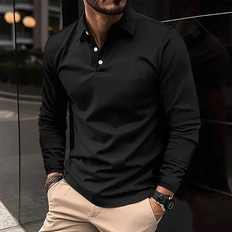 Men's Classic Long Sleeve Polo Shirt – Comfortable Fit for Casual Outings 4