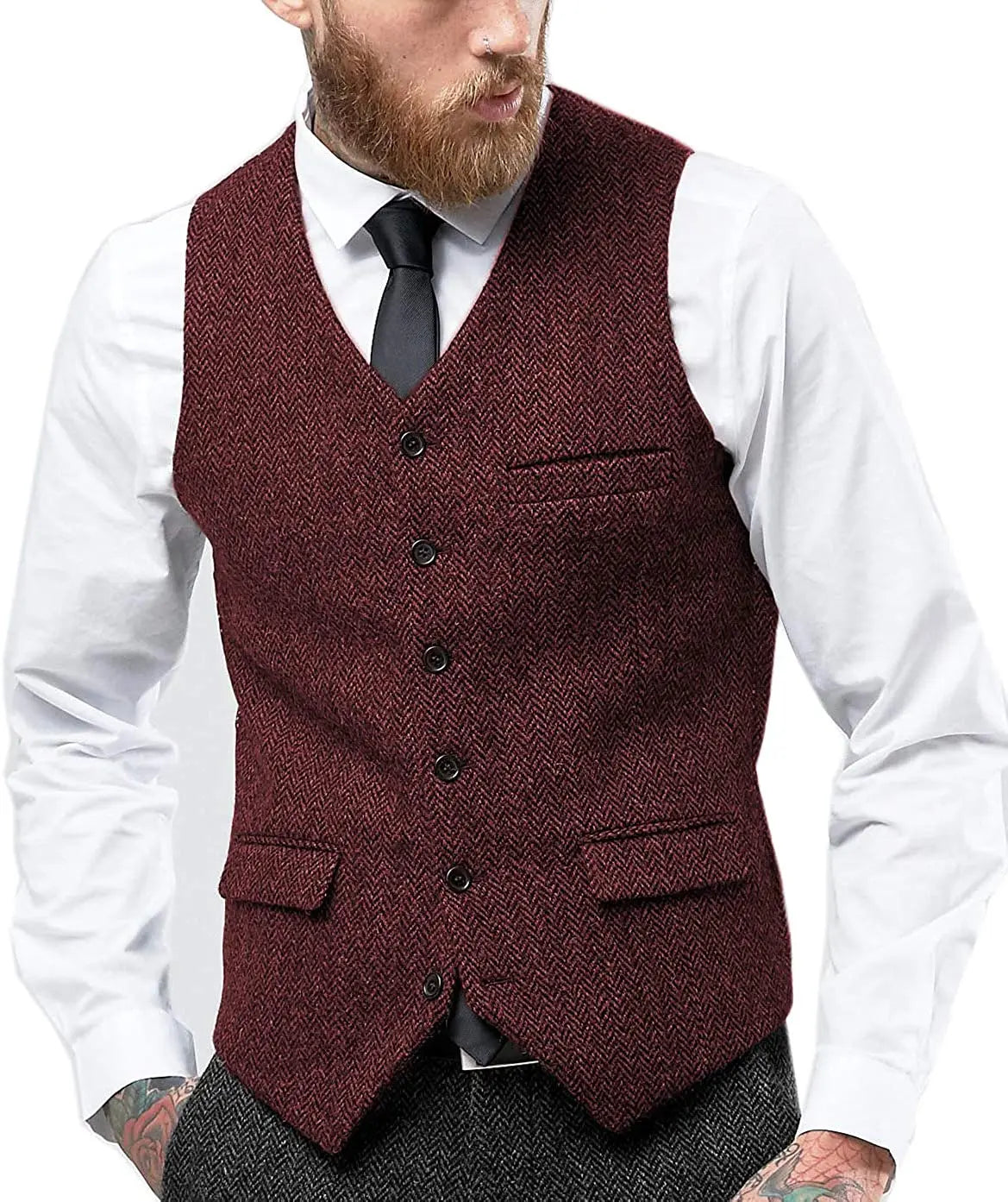 Men's Retro Tweed Waistcoat – Classic Herringbone Design for Stylish Layering 11