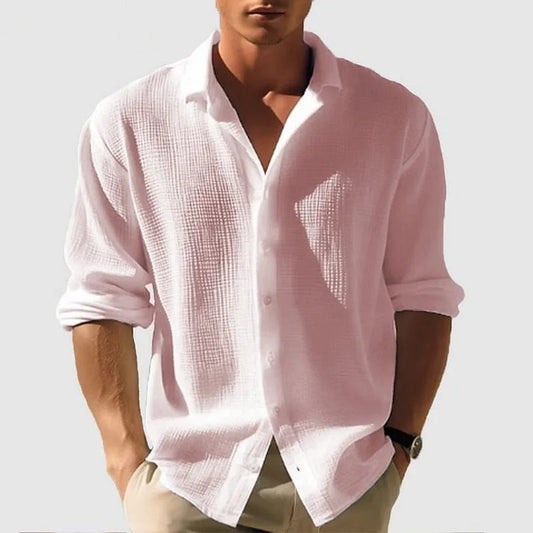 Men's Waffle Blouse – Relaxed Fit Long Sleeve Casual Top 0