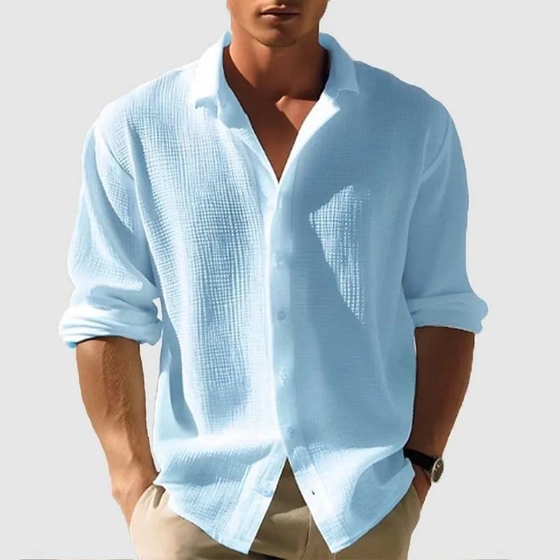 Men's Waffle Blouse – Relaxed Fit Long Sleeve Casual Top 7