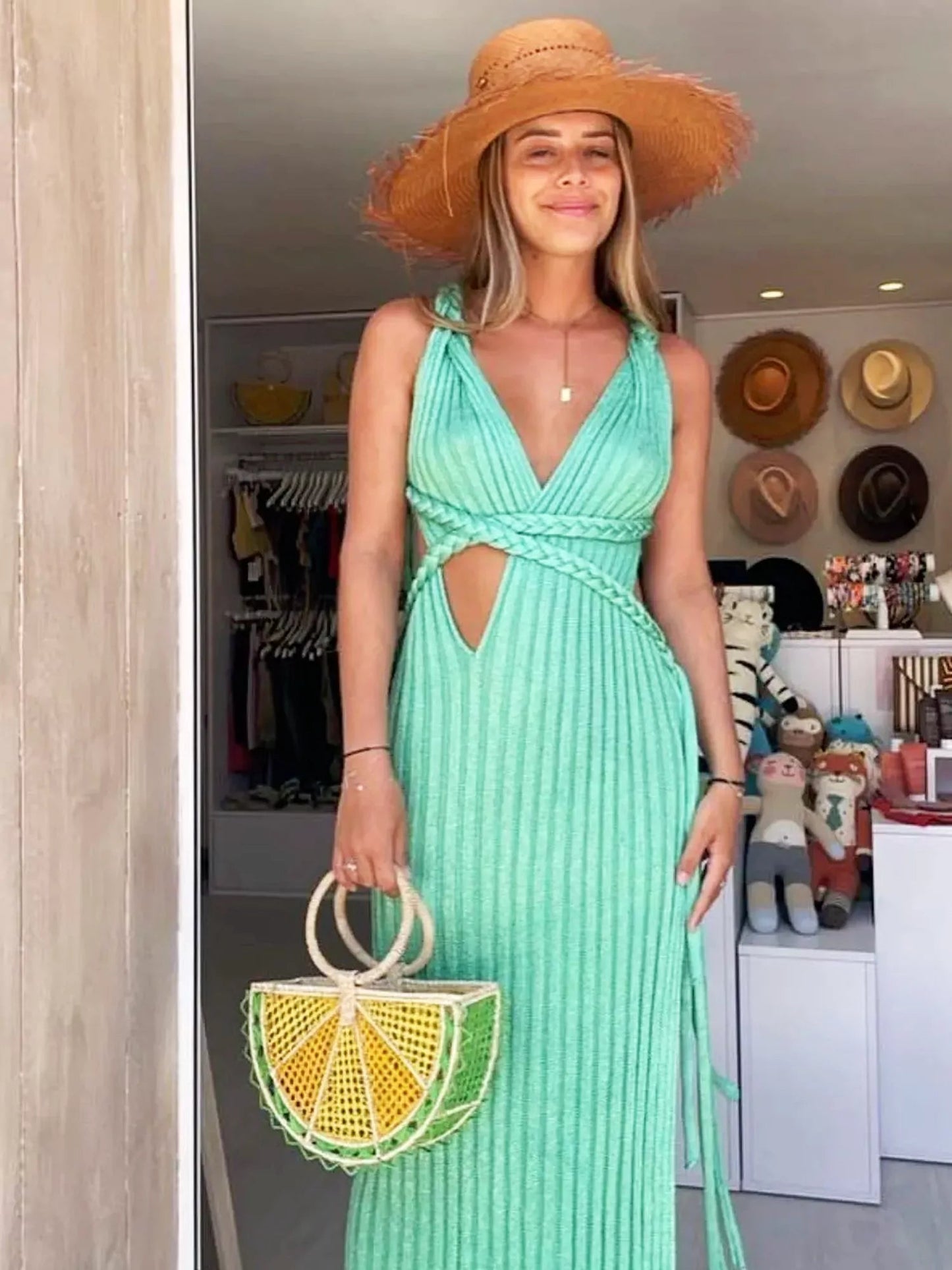 Mint Green Cable Knit Maxi Dress 3