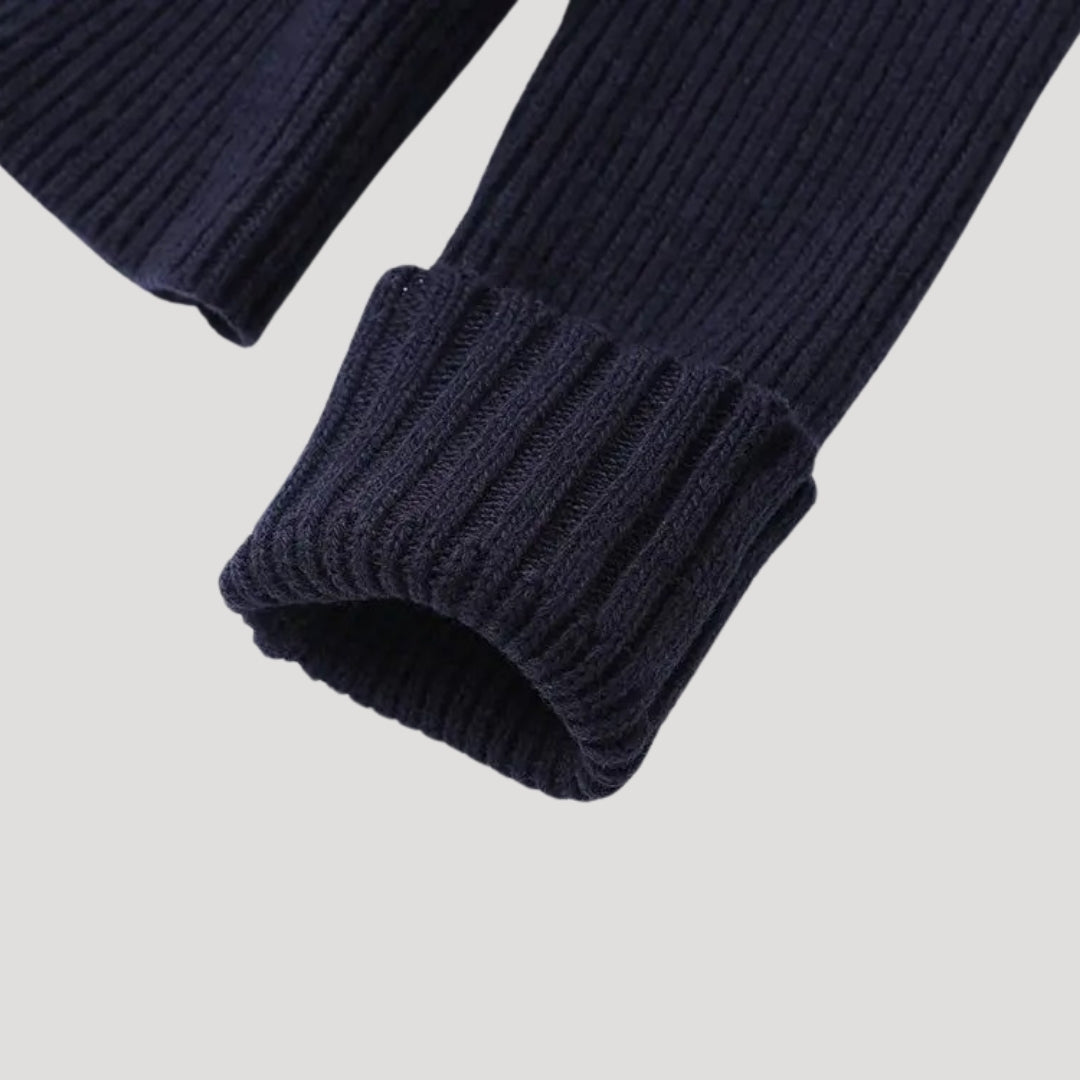 Navy Women's knit cardigan with denim trim 8