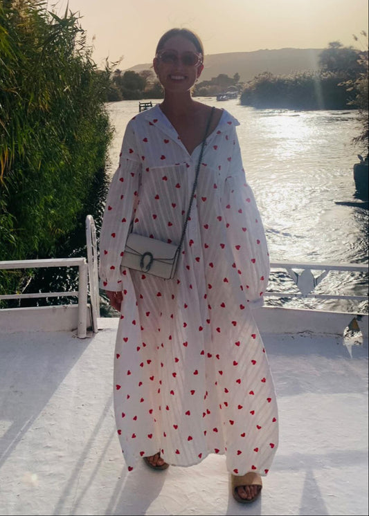Oversized Hearts Embroidered Shirt Dress 2