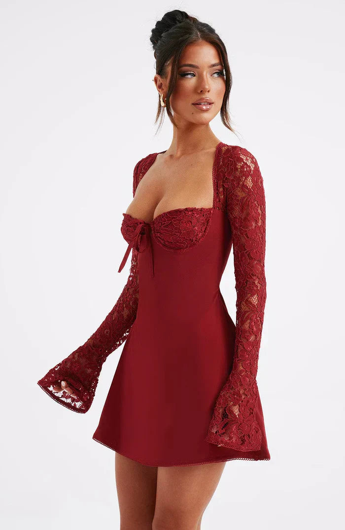 Red Lace Up Mini Dress 3