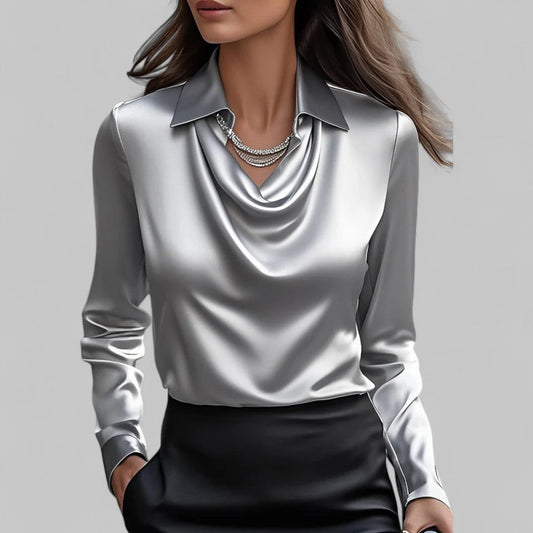 Rose | Elegant Draped Neck Blouse with Long Sleeves - Lumina 1