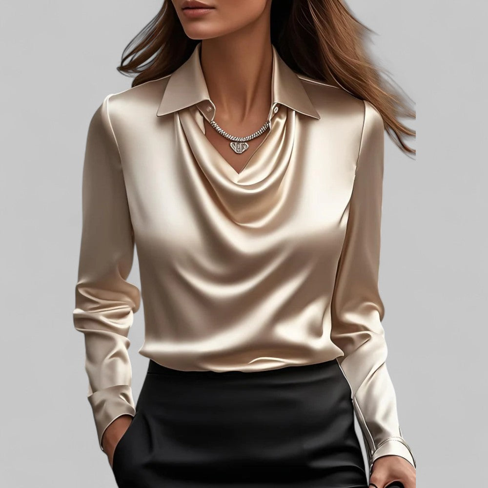 Rose | Elegant Draped Neck Blouse with Long Sleeves - Lumina 9