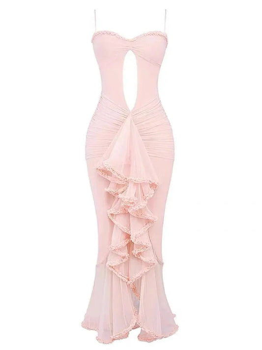 Ruched Cut Out Maxi Dress with Asymmetric Hem Detail 0