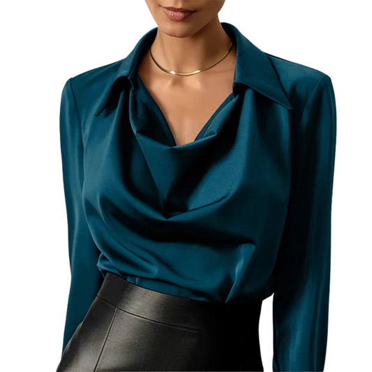 Samantha | Elegant Draped Neck Blouse with Long Sleeves - Lumina 1