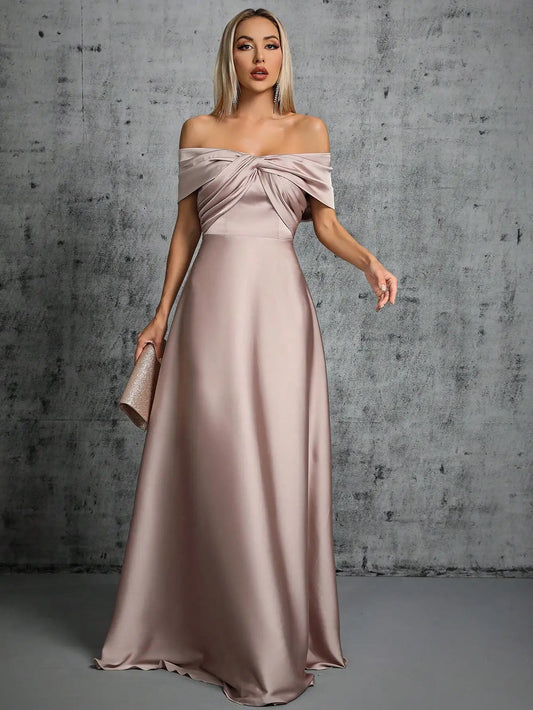 Satin Evening Gown – Irregular Cross Pleated Elegant Ball Dress 1