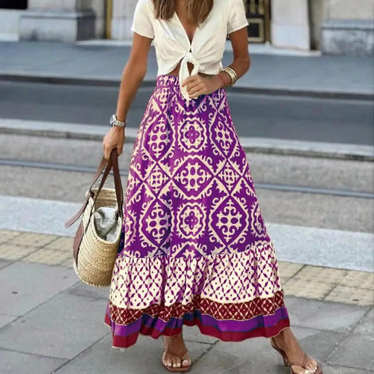 Seville | Women's Boho Maxi Skirt High Waist Floral Print Ruffle 1