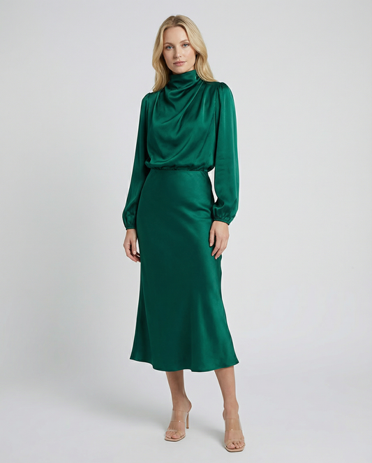 Sophia Satin Evening Dress – Chic Long Sleeves for Formal Events 2